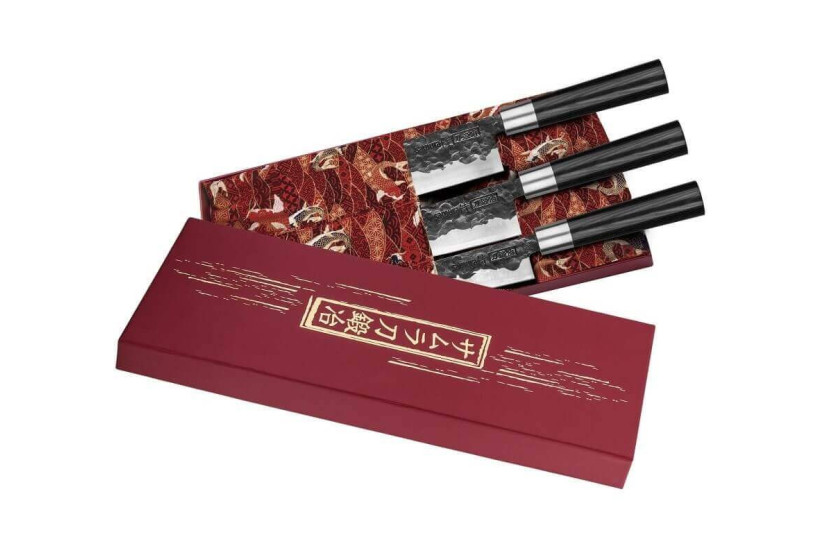 Juego de 3 cuchillos martillados Samura Blacksmith: universal + santoku + nakiri