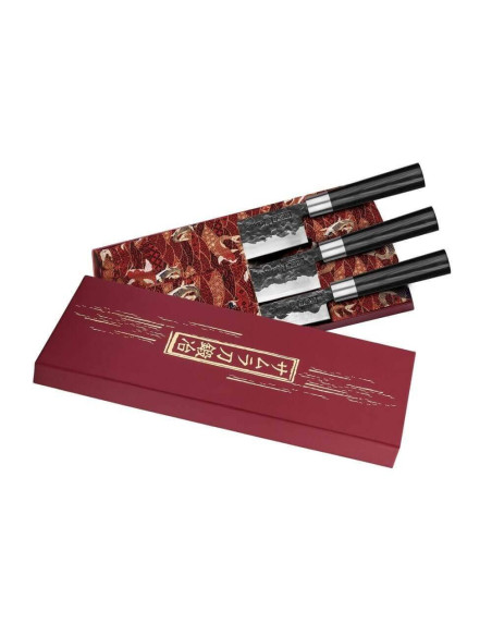 Set di 3 coltelli martellati Samura Blacksmith: universale + santoku + nakiri