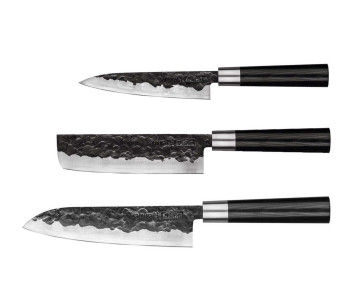 Samura Blacksmith 3 vasaroidun veitsen sarja: yleismittainen + santoku + nakiri