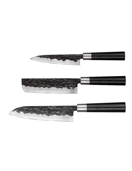 Juego de 3 cuchillos martillados Samura Blacksmith: universal + santoku + nakiri