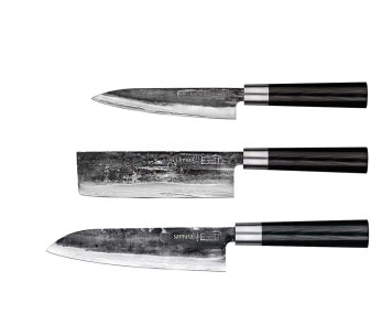Samura Super 5 Damascusveitsien 3 kpl:n setti: yleiskäyttöinen + santoku + nakiri