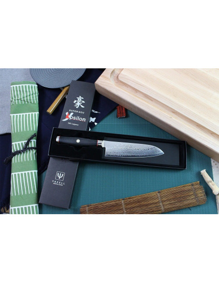 faca santoku japonesa faca santoku Yaxell SuperGou Ypsilon 16,5cm Damascus 193 camadas