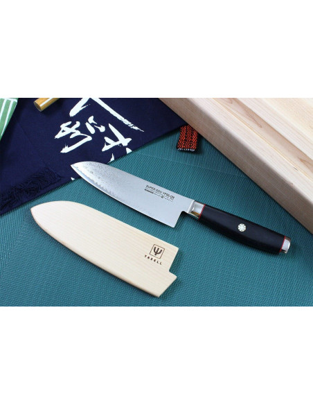 faca santoku japonesa faca santoku Yaxell SuperGou Ypsilon 16,5cm Damascus 193 camadas