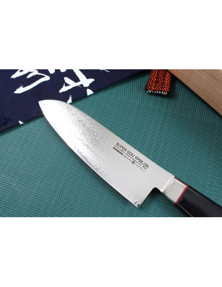 faca santoku japonesa faca santoku Yaxell SuperGou Ypsilon 16,5cm Damascus 193 camadas