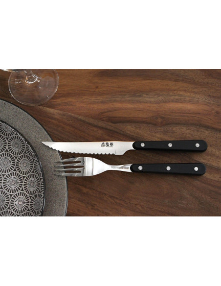 Conjunto de mesa Wusaki 2 facas para bifes 11cm + 2 garfos