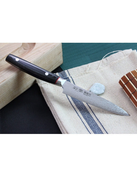 coltello universale giapponese Kanetsugu Saiun 12 cm Damasco 65 strati