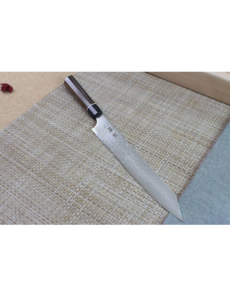 Kanetsugu Zuiun staal SPG2 damascus 24cm Japans sujihiki mes