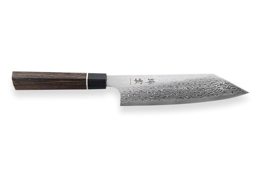 Kanetsugu Zuiun 18cm aço SPG2 damasco faca santoku japonesa faca santoku