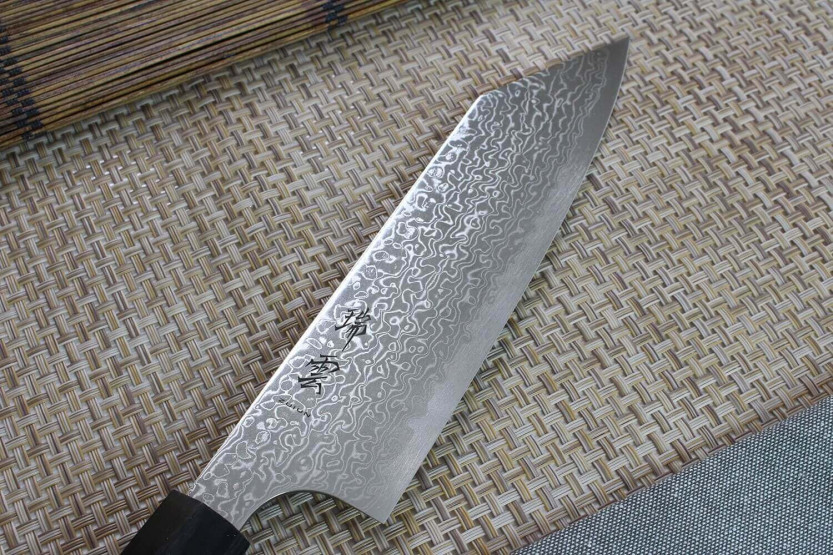 Kanetsugu Zuiun 18cm aço SPG2 damasco faca santoku japonesa faca santoku
