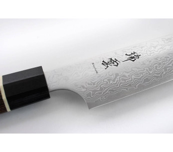 Kanetsugu Zuiun 18cm stalen SPG2 damascus japans santoku mes 2