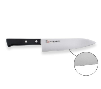 Faca de chef japonesa Kanetsugu Rev 21 com lâmina micro-serrilhada de 18 cm