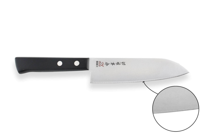 Kanetsugu Rev 21 Cuchillo santoku japonés 13,5cm hoja microdentada