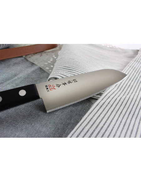 Kanetsugu Rev 21 Cuchillo santoku japonés 13.5cm hoja microdentada