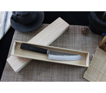 Shizu Hamono Yamato 18cm faca santoku japonesa martelada cabo escuro 2