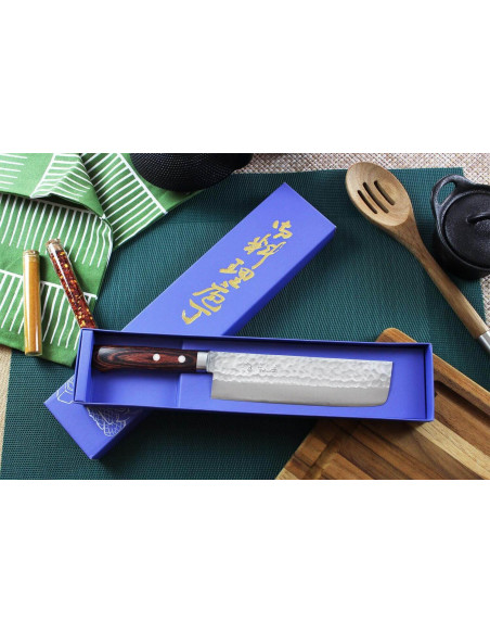 Couteau nakiri japonais artisanal Masutani 16,5 cm martellato