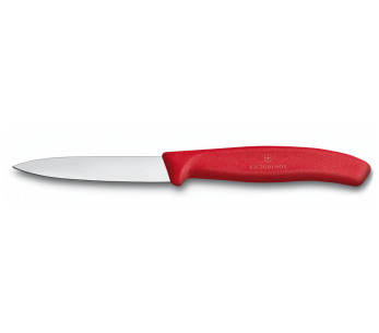 Faca de aparar vermelha Victorinox com lâmina lisa em aço inoxidável 8cm