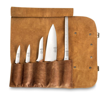 Estuche de piel con 5 cuchillos de cocina Au Nain Bistronome