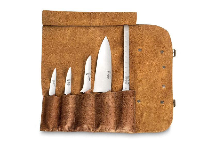 Estojo em pele com 5 facas de cozinha Au Nain Bistronome