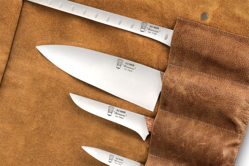 Estojo em pele com 5 facas de cozinha Au Nain Bistronome