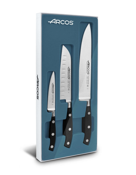 Set van 3 Riviera Arcos gesmede keukenmessen (Chef+Santoku+Office)