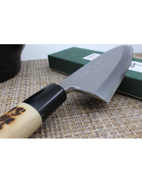 Faca deba japonesa artesanal Yoshihiro Jyosaku Branco 2 aço 15cm