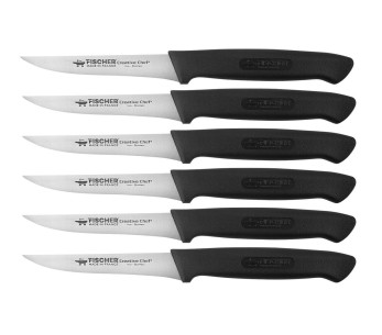Boks med 6 Fischer biffkniver 100 % franske, glatte blad