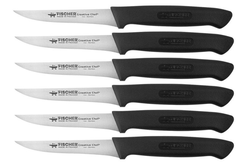 Box mit 6 Fischer Steakmessern 100% Französisch glatte Klingen