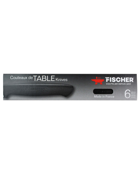 Boks med 6 Fischer biffkniver 100 % franske, glatte blad