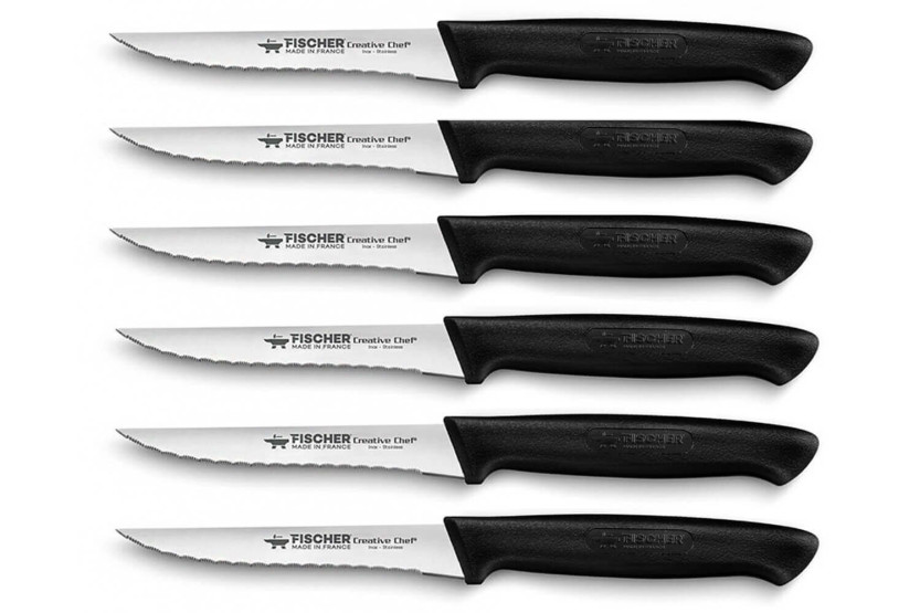 Scatola di 6 coltelli da bistecca Fischer con lame seghettate 100% francesi