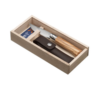 Opinel n°8 boxed set 8.5cm lâmina em madeira de oliveira + estojo