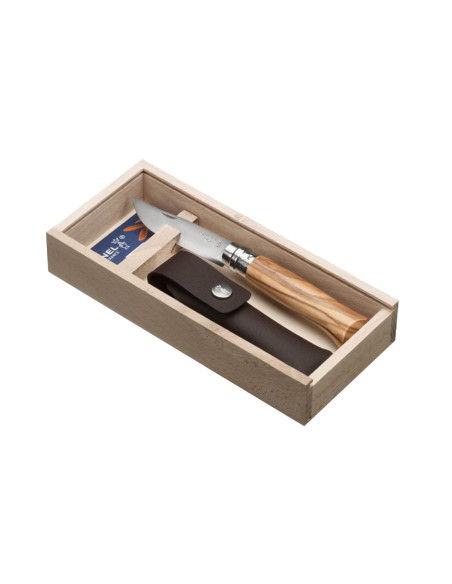 Opinel n°8 boxed set 8.5cm lâmina em madeira de oliveira + estojo