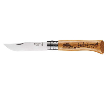 Navaja Opinel Tradition Animalia Grabados n°8 8,5cm hoja mango roble diseño jabalí