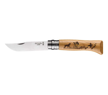 Opinel Cuchillo Tradición Animalia Grabados n°8 8,5cm hoja mango roble diseño perro
