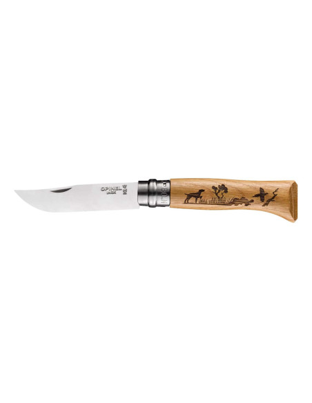 Opinel Tradition veitsi Animalia kaiverrukset n°8 terä 8,5cm tammi kahva koirat design