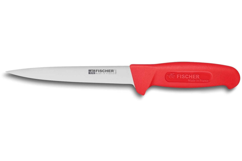 Fischer HACCP professional boning knife, worn blade 17cm, red handle