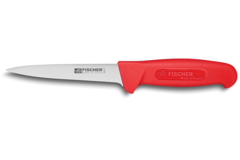 Fischer ammattilaisen luuttomaksi leikkaamisveitsi, kulunut terä 14cm, punainen kahva