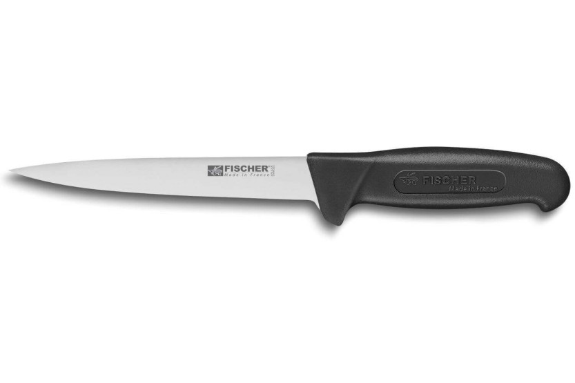 Fischer HACCP ammatillinen luuttomaksi leikkaava veitsi, musta kahva, 17cm käytetty terä
