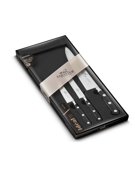 Conjunto de 3 facas SABATIER Ideal em aço inoxidável 100% forjado e francês