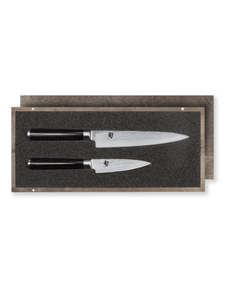 Conjunto de 2 facas japonesas de damasco Kai Shun em caixa de aço de qualidade