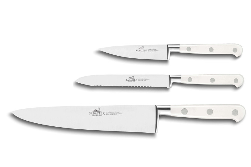 3 kpl Sabatier Toque blanche -veitset 100 % taottuja, niitattu kahvat