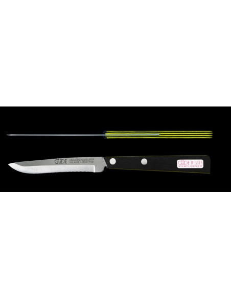 GÜDE Universal table knife 10cm micro-serrated black/yellow handle