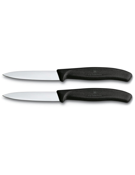2 Victorinox-skæreknive 8 cm klinge midtspids sort håndtag