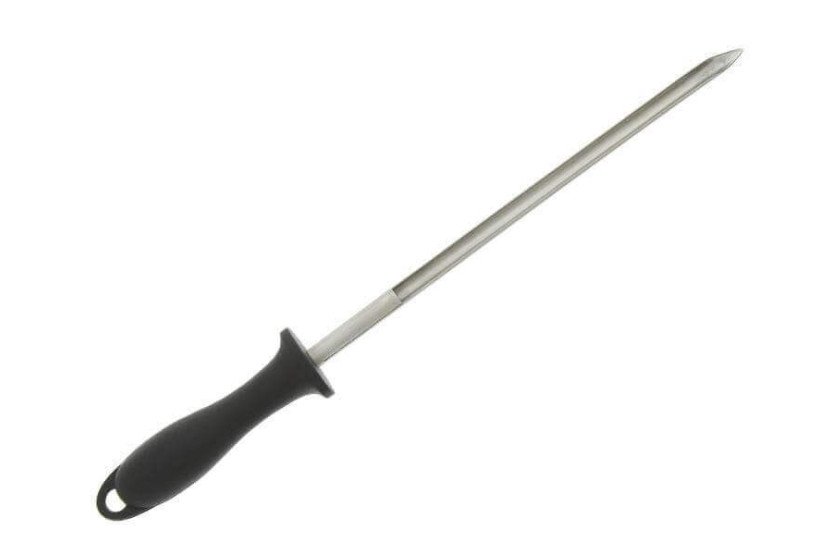 25cm ruostumattomasta teräksestä valmistettu akselileikkuri, musta kahva