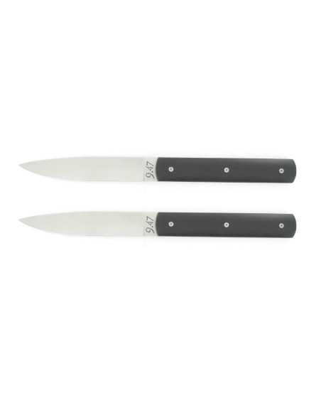Gift box 2 Perceval 9.47 table knives 10cm blade black polyacetal handle