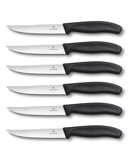 6 cuchillos Victorinox 12cm mango negro hoja dentada