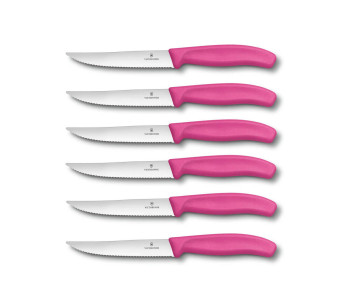 6 Facas para bifes Victorinox Lâmina serrilhada de 12 cm Cabo cor-de-rosa