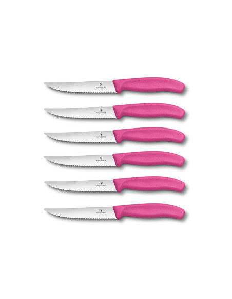 6 Victorinox Steakknive 12 cm savtakket blad pink skaft