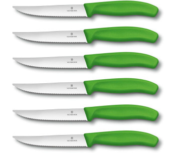 6 Victorinox Steakmesser mit Wellenschliff 12cm grüner Griff