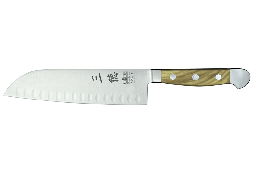 Güde Alpha Olive 18cm santoku knife with granton edge in forged steel