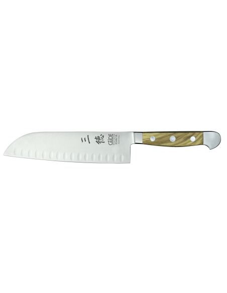Güde Alpha Olive 18cm santoku knife with granton edge in forged steel